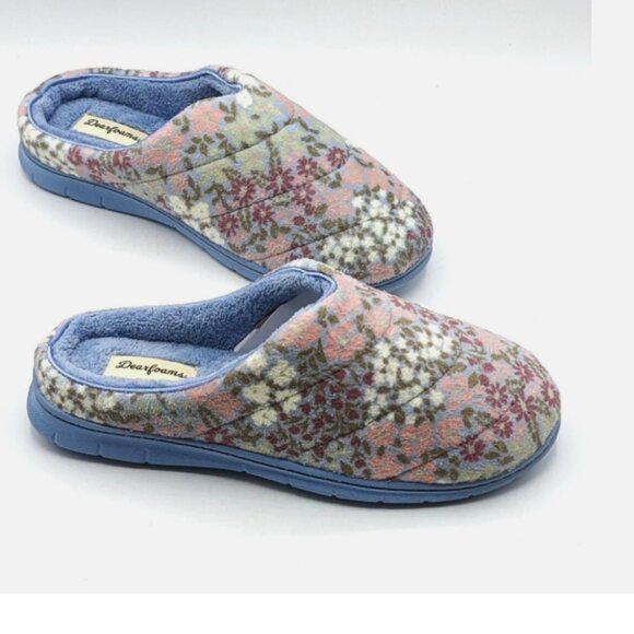 Dearfoams Women's Size Medium (7/8) Indoor/Outdoor Slippers, Blue Floral - Picture 3 of 5